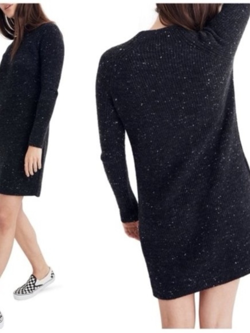 Madewell Donegal Northfield Mockneck Black Flecked Knit Long-Sleeve Dress Sz M